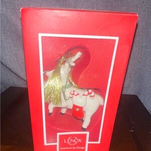 Lenox Festive Reindeer Ornament with Red and Green Accents